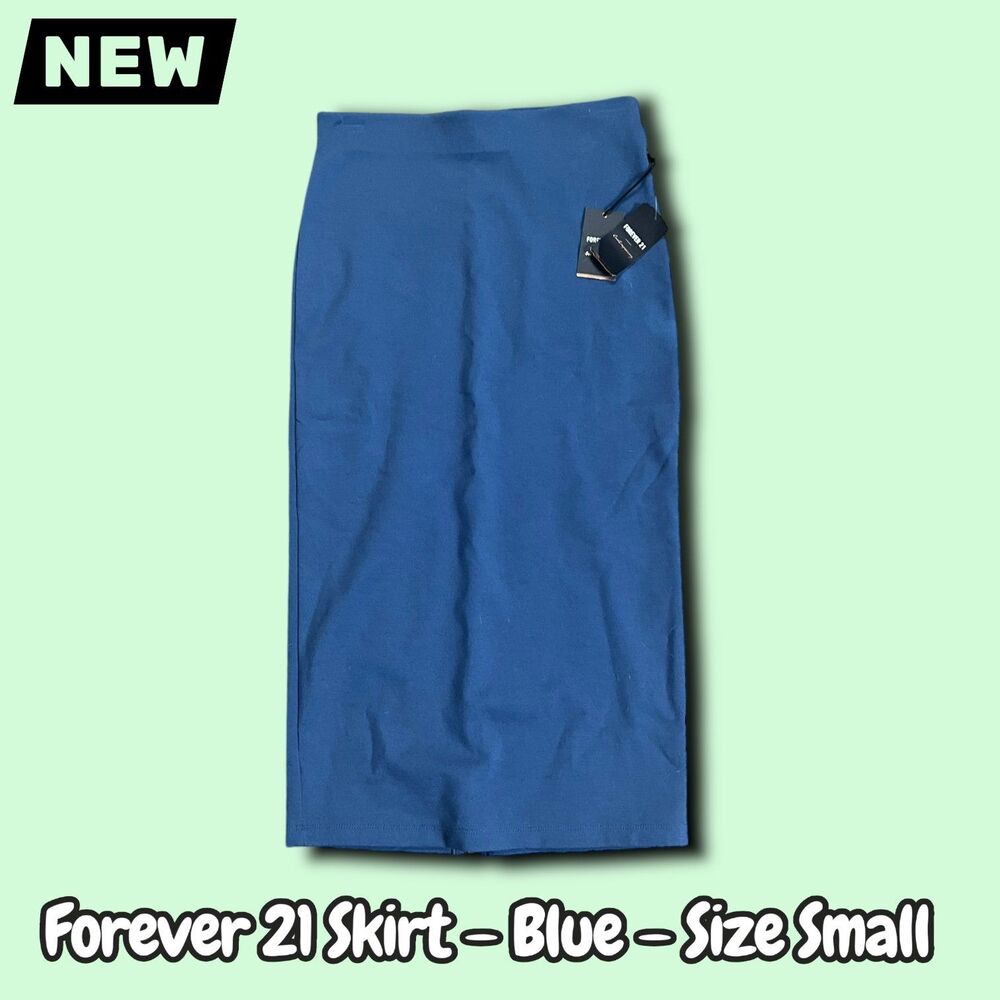 New NWT Forever 21 High-Waisted Pencil Midi Skirt – Blue – Size Small